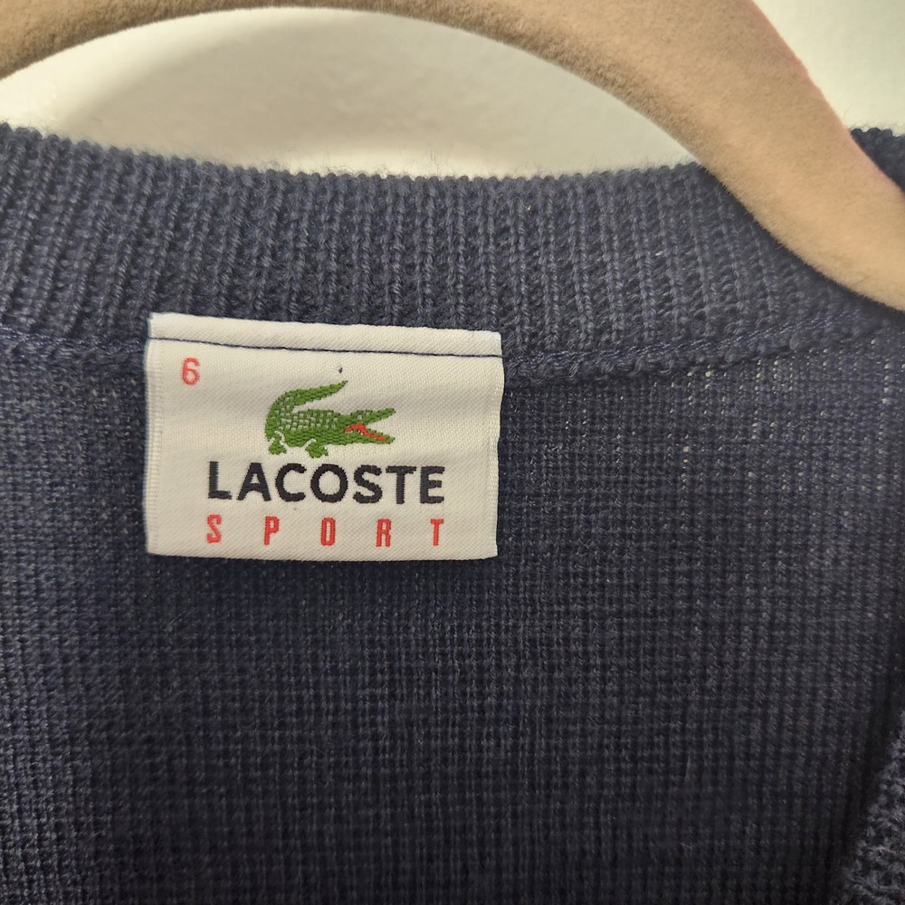 Lacoste Sport Men's V-Neck Wool Blend Navy Blue‎ Sweater Logo XL 6 Alligator - Picture 4 of 9